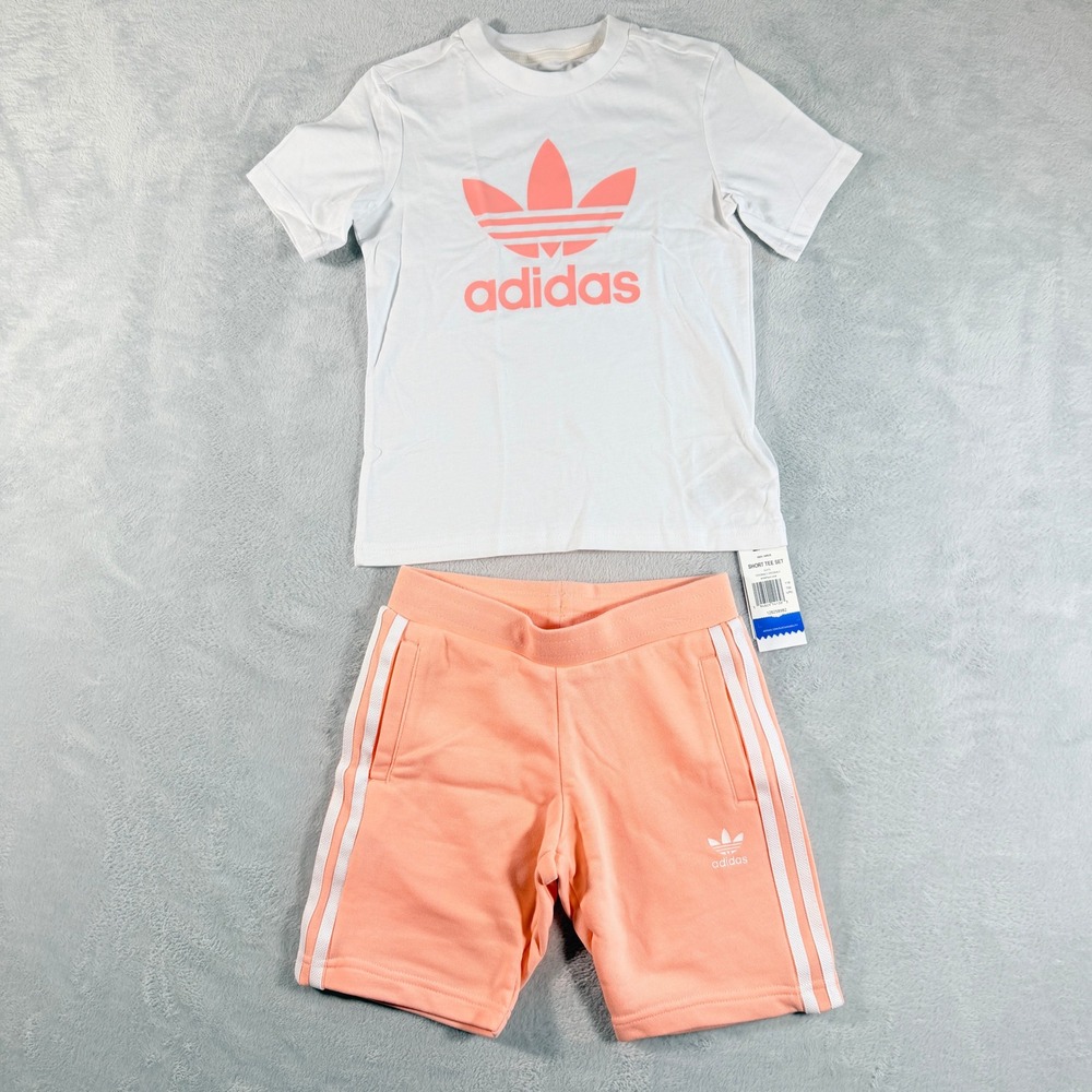 Adidas‎ Originals Kids Adicolor Short Tee Set White Haze Coral Size 2XS